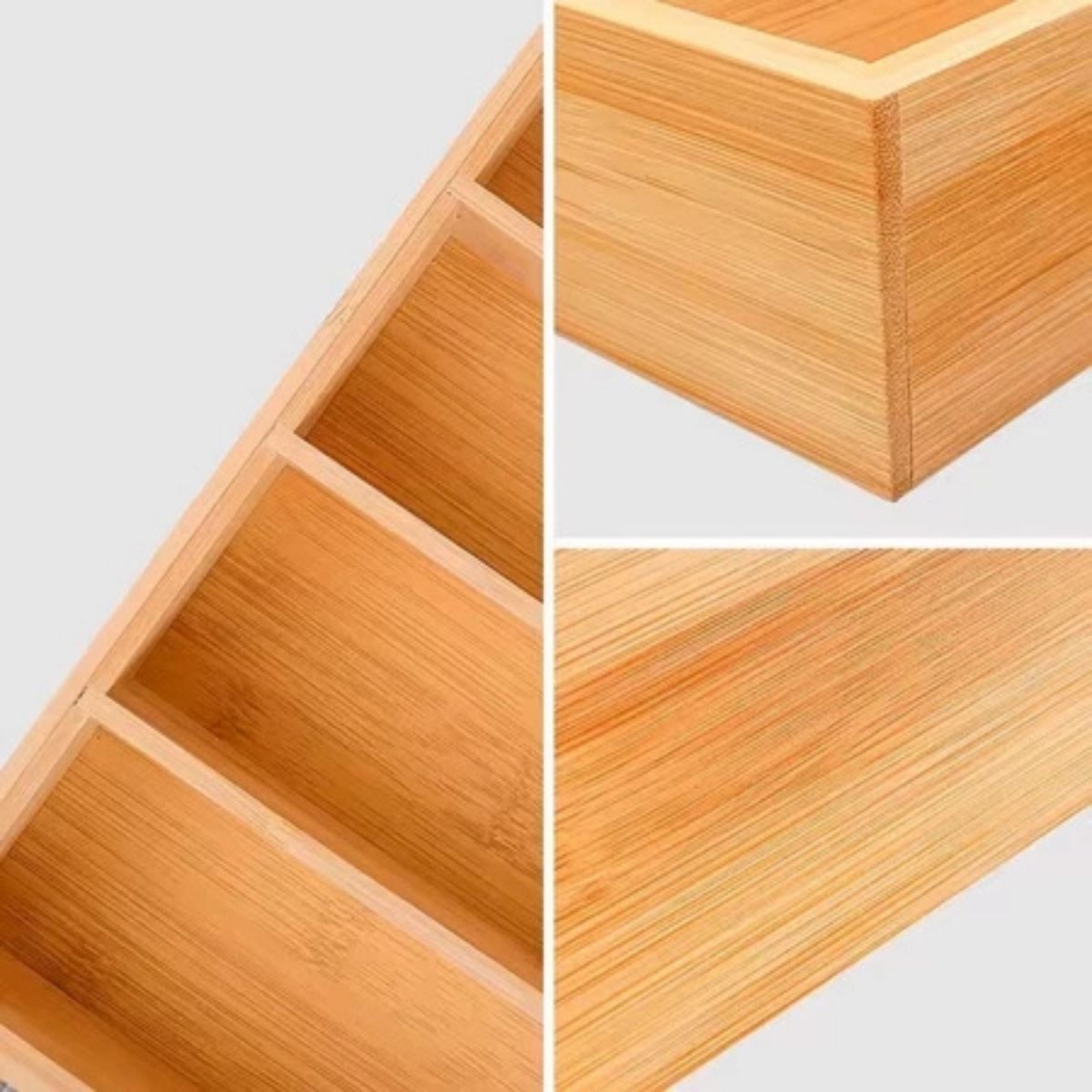 Porta Talheres Bambu 4 Divisórias Organizador Gaveta Bancada Prático Natural