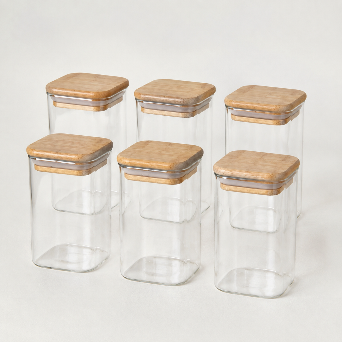 Kit Porta Temperos 200ml Vidro Borossilicato + Base Organizador em Bambu