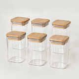 Kit Porta-Temperos de Vidro Borossilicato 300ml com Tampa de Bambu