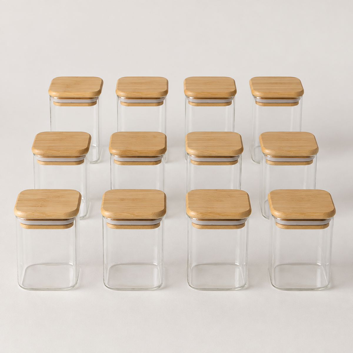 Kit Porta Temperos 200ml Vidro Borossilicato + Base Organizador em Bambu