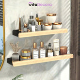 VitaLux - Prateleira Organizadora Parede em Alumínio e Madeira + Kit Adesivos ProFix