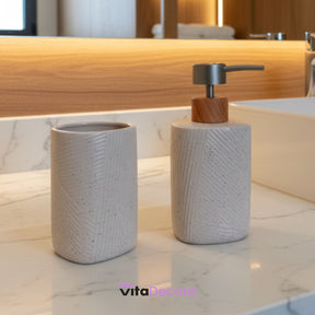 Kit Lavabo Conjunto Dispenser e Porta Escovas Porcelana 2 Peças