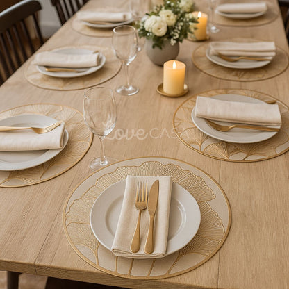 Jogo Americano Sousplat 38cm Redondo em PVC Dourado Mesa Posta Impermeável