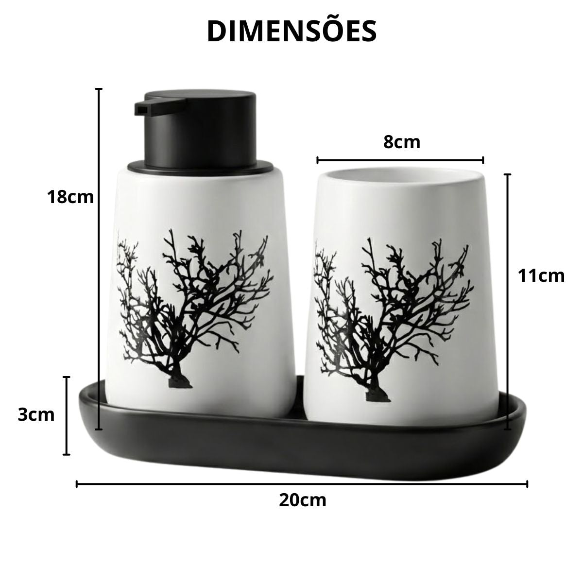 Kit Banheiro Lavabo Conjunto Saboneteira Dispenser Porta Treco Porcelana 3 Peças