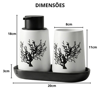 Kit Banheiro Lavabo Conjunto Saboneteira Dispenser Porta Treco Porcelana 3 Peças