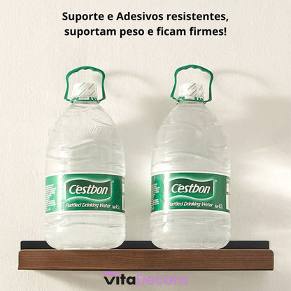 VitaLux - Prateleira Organizadora Parede em Alumínio e Madeira + Kit Adesivos ProFix