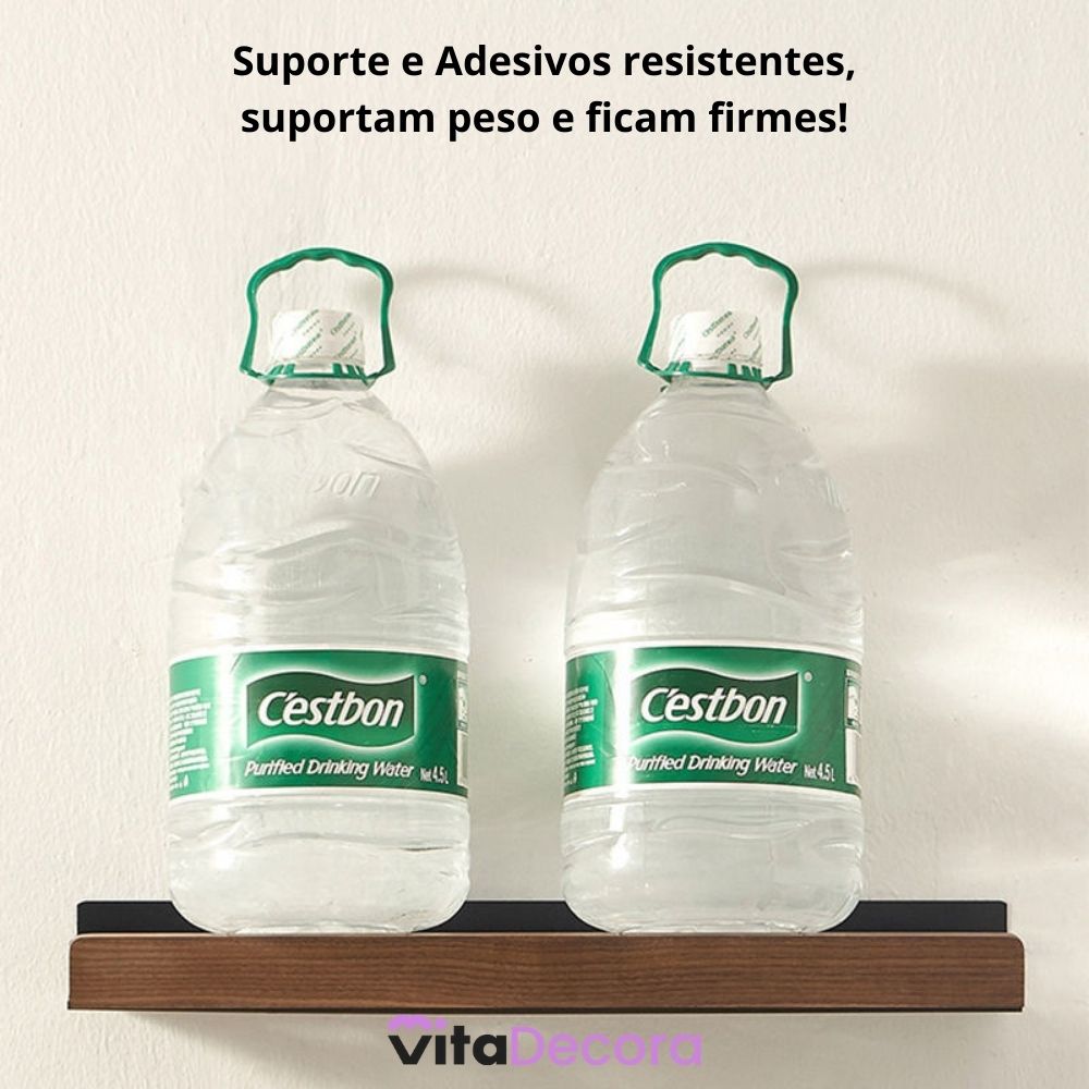 VitaLux - Prateleira Organizadora Parede em Alumínio e Madeira + Kit Adesivos ProFix