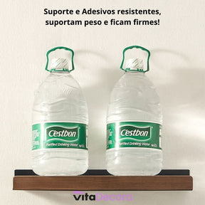 VitaLux - Prateleira Organizadora Parede em Alumínio e Madeira + Kit Adesivos ProFix