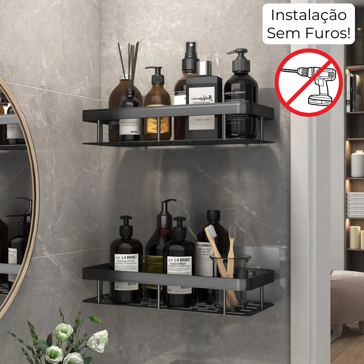 Suporte Porta Shampoo Banheiro Cozinha Organizador Instalação com Adesivo ProFix™