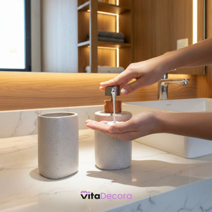 Kit Lavabo Conjunto Dispenser e Porta Escovas Porcelana 2 Peças