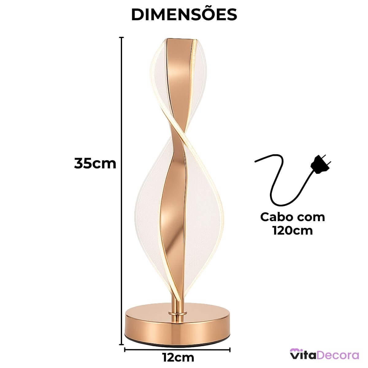 Abajur LED Mesa Design Infinito 3 Tons Bivolt Decorativo - VitaLux Decor