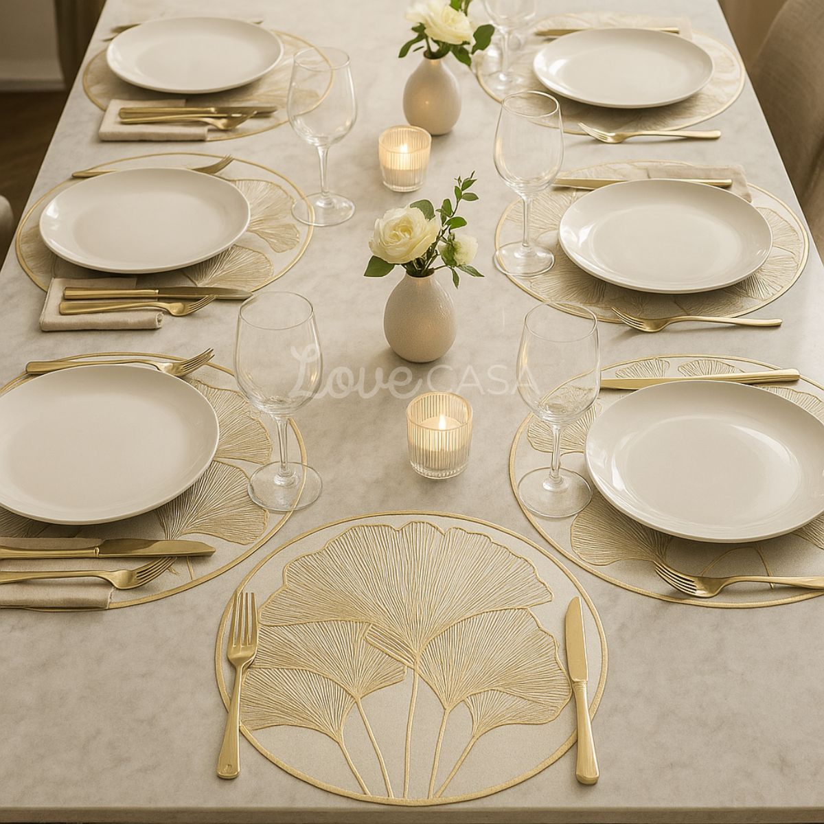 Jogo Americano Sousplat 38cm Redondo em PVC Dourado Mesa Posta Impermeável