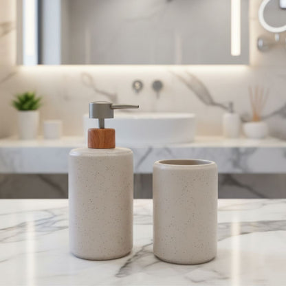 Kit Banheiro 2 Peças Lavabo Conjunto Saboneteira Dispenser e Porta Escovas Porcelana