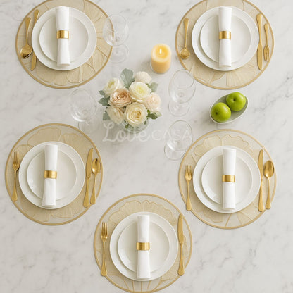 Jogo Americano Sousplat 38cm Redondo em PVC Dourado Mesa Posta Impermeável