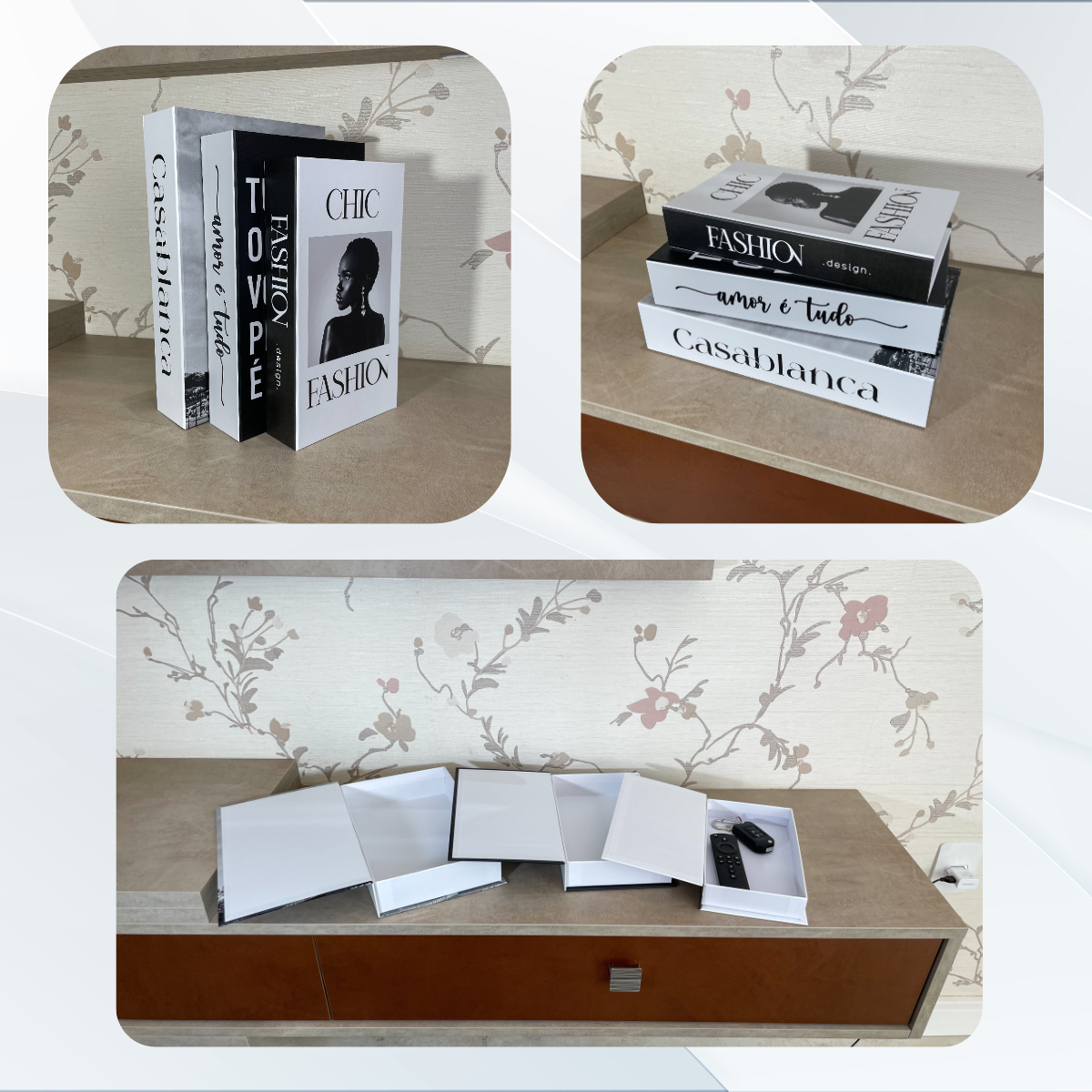 Kit 3 Livros Decorativos Organizadores - Modelo Casablanca