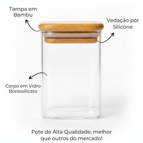 Kit 12 Pote Porta Tempero Hermético 200ml + Organizador em Bambu de BRINDE