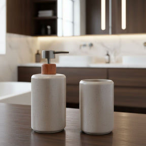 Kit Banheiro 2 Peças Lavabo Conjunto Saboneteira Dispenser e Porta Escovas Porcelana