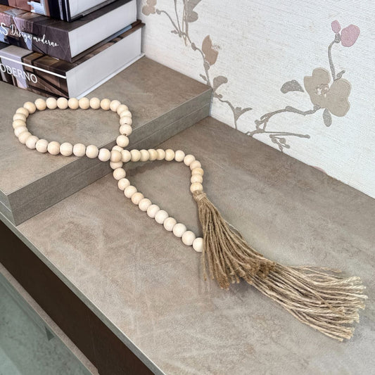 Colar de Mesa Decorativo em Madeira Bege Grande