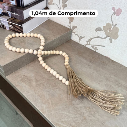 Colar de Mesa Decorativo em Madeira Bege Grande