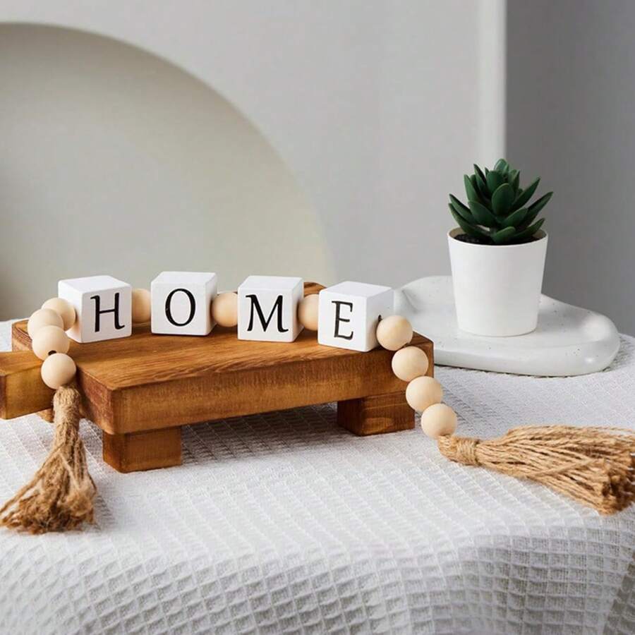 Colar de Mesa Decorativo em Madeira Bege Home