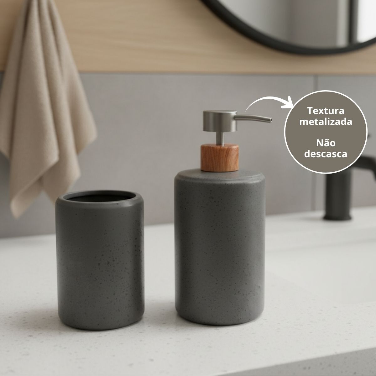 Kit Banheiro 2 Peças Lavabo Conjunto Saboneteira Dispenser e Porta Escovas Porcelana