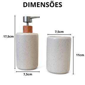 Kit Banheiro 2 Peças Lavabo Conjunto Saboneteira Dispenser e Porta Escovas Porcelana