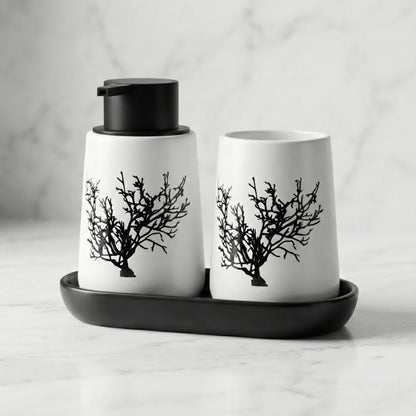 Kit Banheiro Lavabo Conjunto Saboneteira Dispenser Porta Treco Porcelana 3 Peças