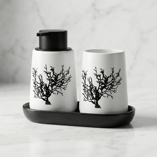 Kit Banheiro Lavabo Conjunto Saboneteira Dispenser Porta Treco Porcelana 3 Peças