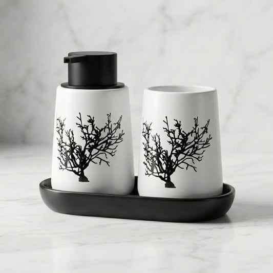 Kit Banheiro Lavabo Conjunto Saboneteira Dispenser Porta Treco Porcelana 3 Peças