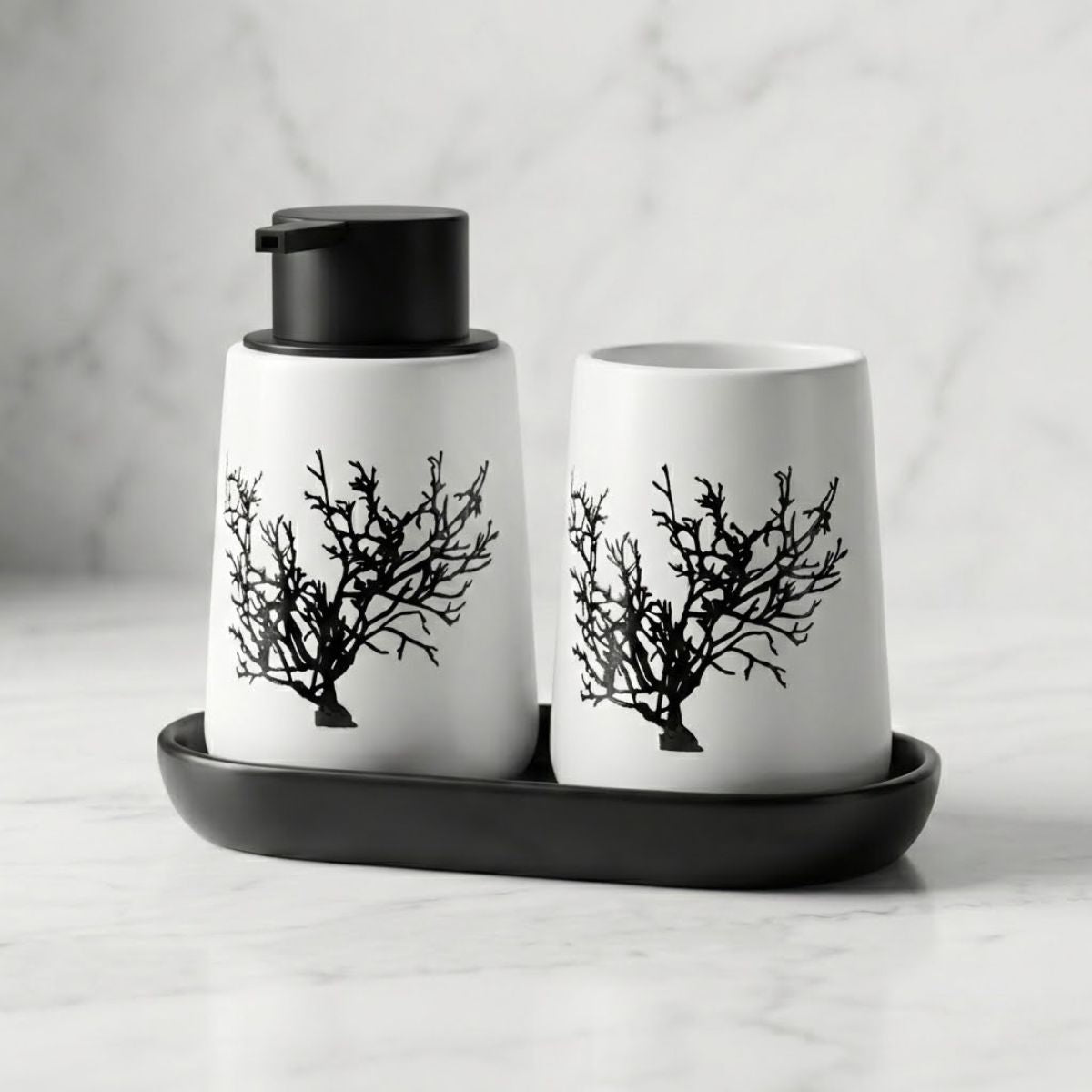 Kit Banheiro Lavabo Conjunto Saboneteira Dispenser Porta Treco Porcelana 3 Peças