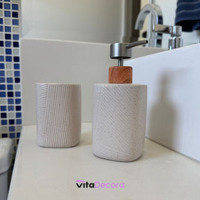 Kit Lavabo Conjunto Dispenser e Porta Escovas Porcelana 2 Peças