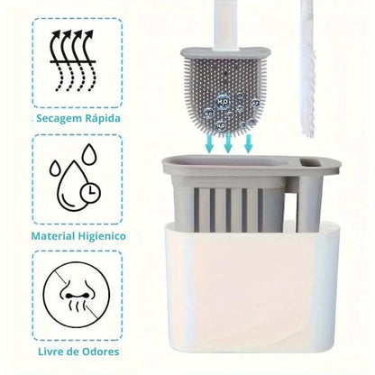 Kit Escova Sanitária em Silicone Com Suporte para Parede
