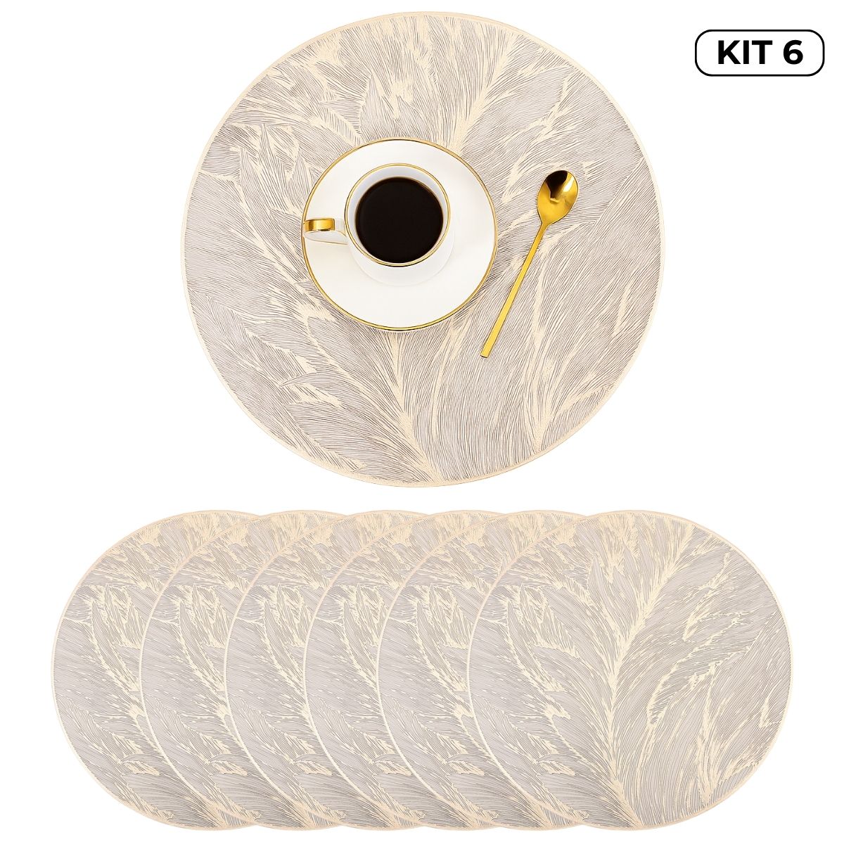 Jogo Americano Sousplat 38cm Redondo em PVC Dourado Mesa Posta Impermeável