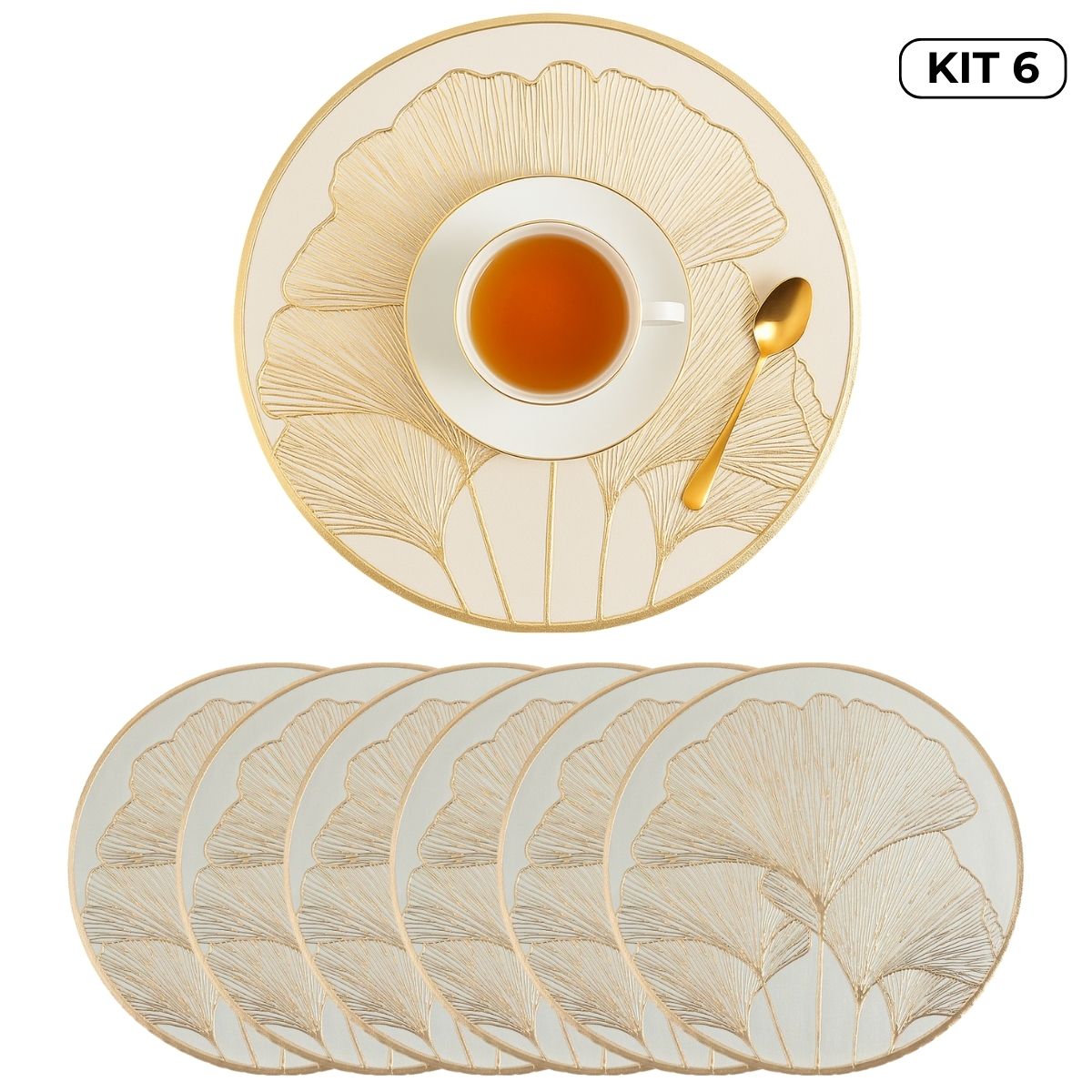 Jogo Americano Sousplat 38cm Redondo em PVC Dourado Mesa Posta Impermeável