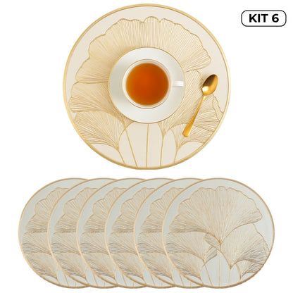 Jogo Americano Sousplat 38cm Redondo em PVC Dourado Mesa Posta Impermeável