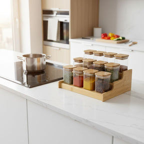 Kit 12 Pote Porta Tempero Hermético 200ml + Organizador em Bambu de BRINDE