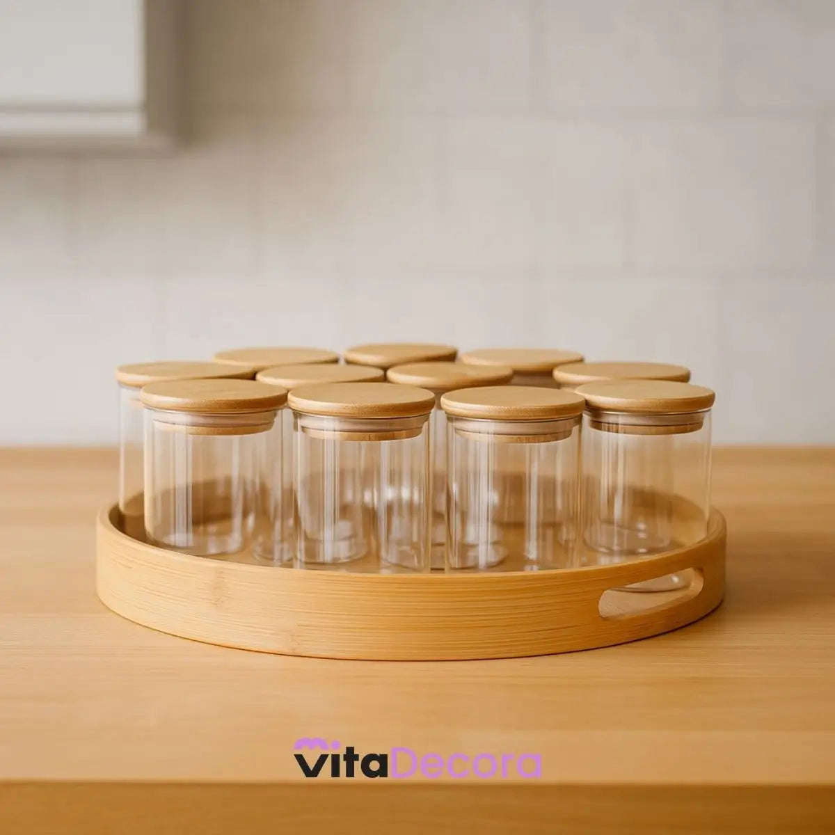 Kit 6un Porta Temperos Vidro Bambu Hermético Premium 200ml - VitaBela