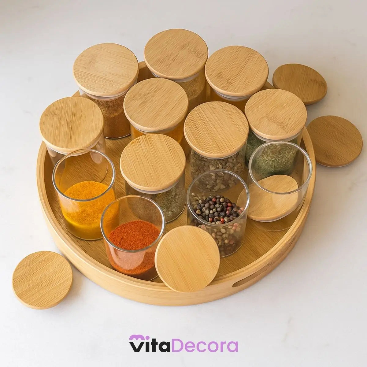 Kits Porta Temperos Vidro Bambu Hermético Premium 200ml - VitaBela