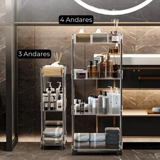 Carrinho Auxiliar Organizador Prateleira Multiuso em Acrílico Vita Decora