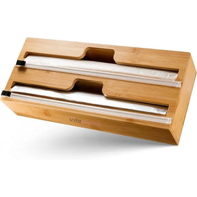VitaPratic - Dispenser Duplo em Bambu - Cortador Papel Alumínio e PVC