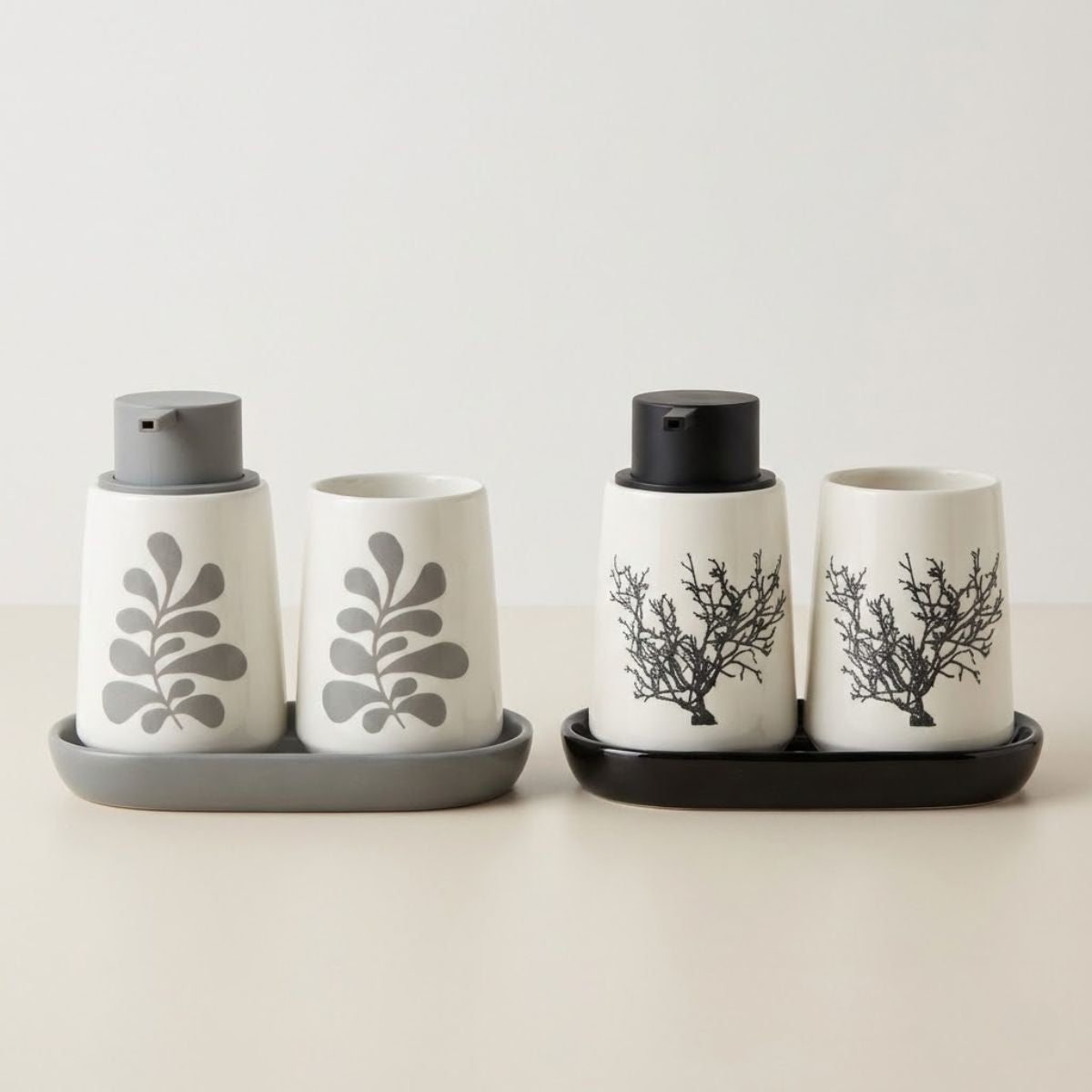 Kit Banheiro Lavabo Conjunto Saboneteira Dispenser Porta Treco Porcelana 3 Peças