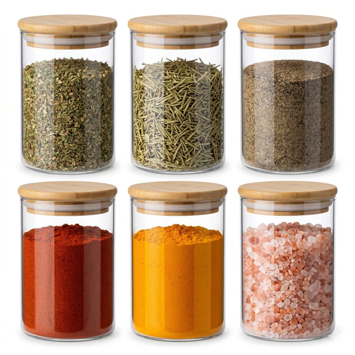 Kit Potes De Vidro 300ml Borossilicato Condimentos Temperos Com Tampa De Bambu