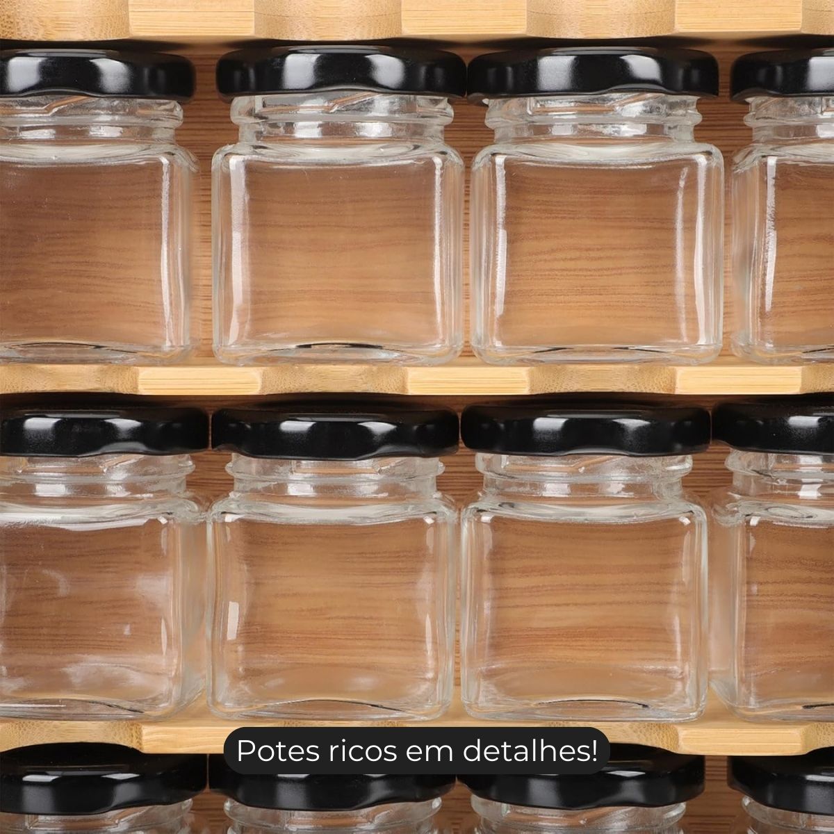 Porta temperos em bambu com 12 potes herméticos para organização de cozinha.