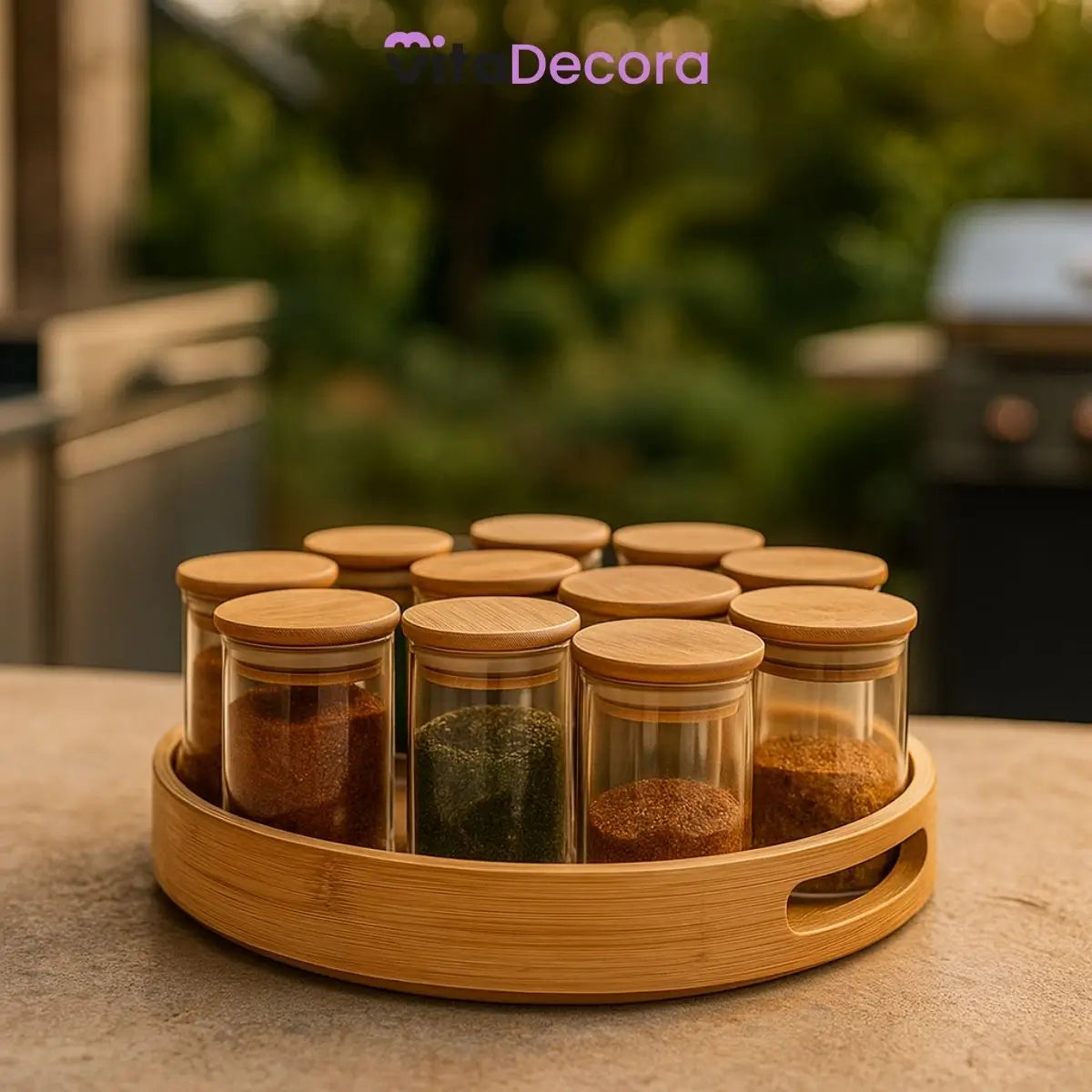 Kits Porta Temperos Vidro Bambu Hermético Premium 200ml - VitaBela