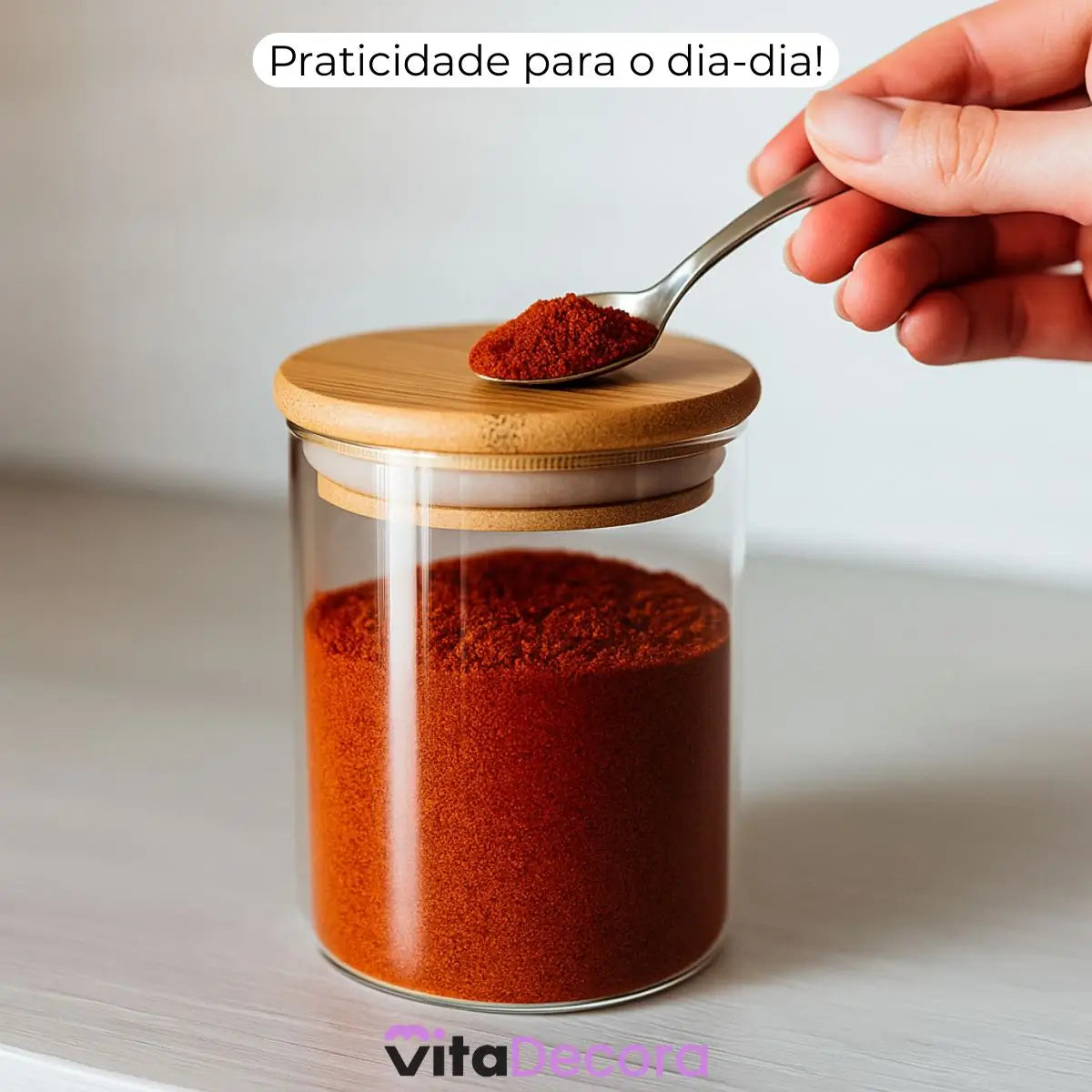 Kit 6un Porta Temperos Vidro Bambu Hermético Premium 200ml - VitaBela