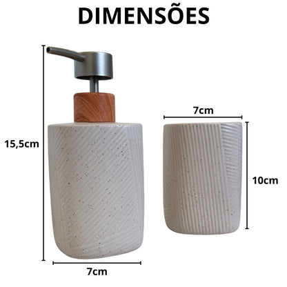 Kit Lavabo Conjunto Dispenser e Porta Escovas Porcelana 2 Peças