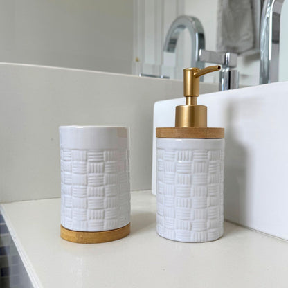 Kit Banheiro Lavabo Conjunto Saboneteira Porta Escova Porcelana 2 Peças