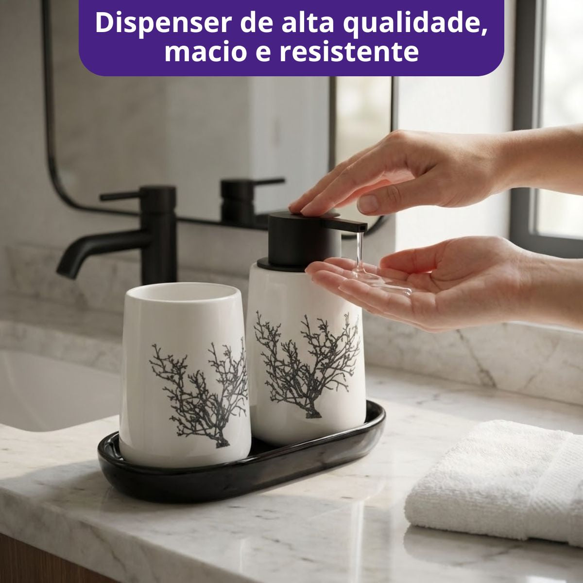 Kit Banheiro Lavabo Conjunto Saboneteira Dispenser Porta Treco Porcelana 3 Peças