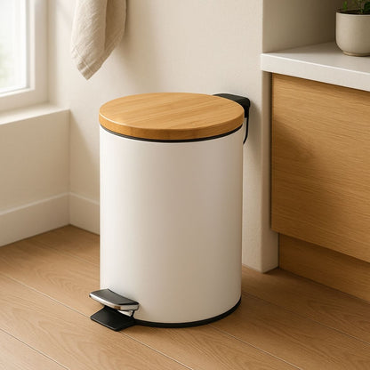 Lixeira 5L Redondo Inox com Bambu