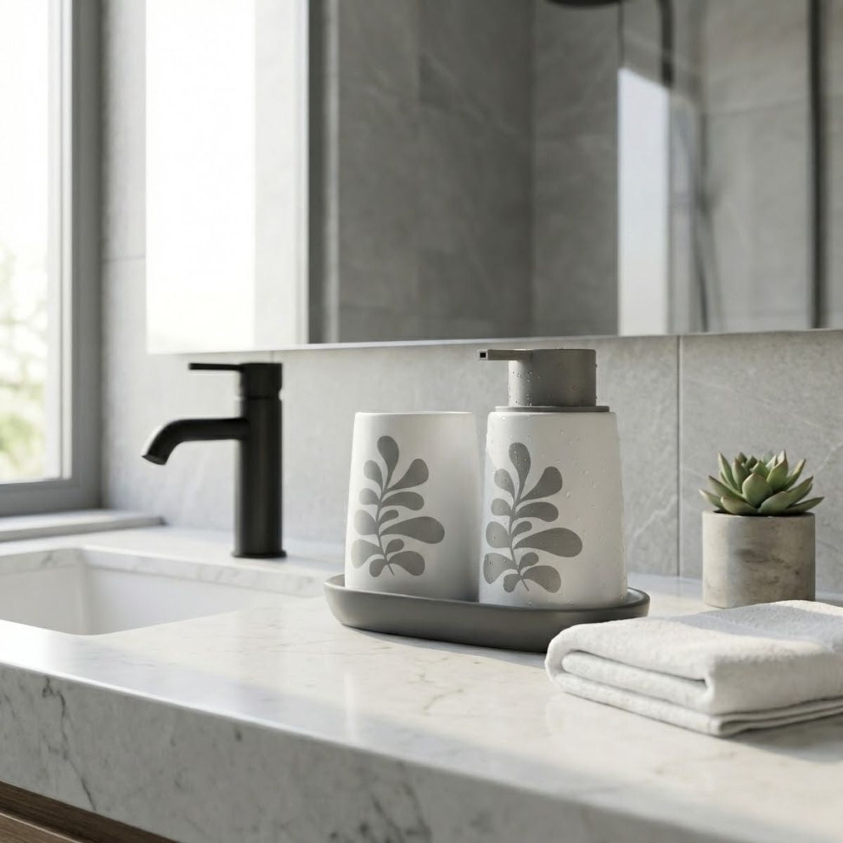 Kit Banheiro Lavabo Conjunto Saboneteira Dispenser Porta Treco Porcelana 3 Peças